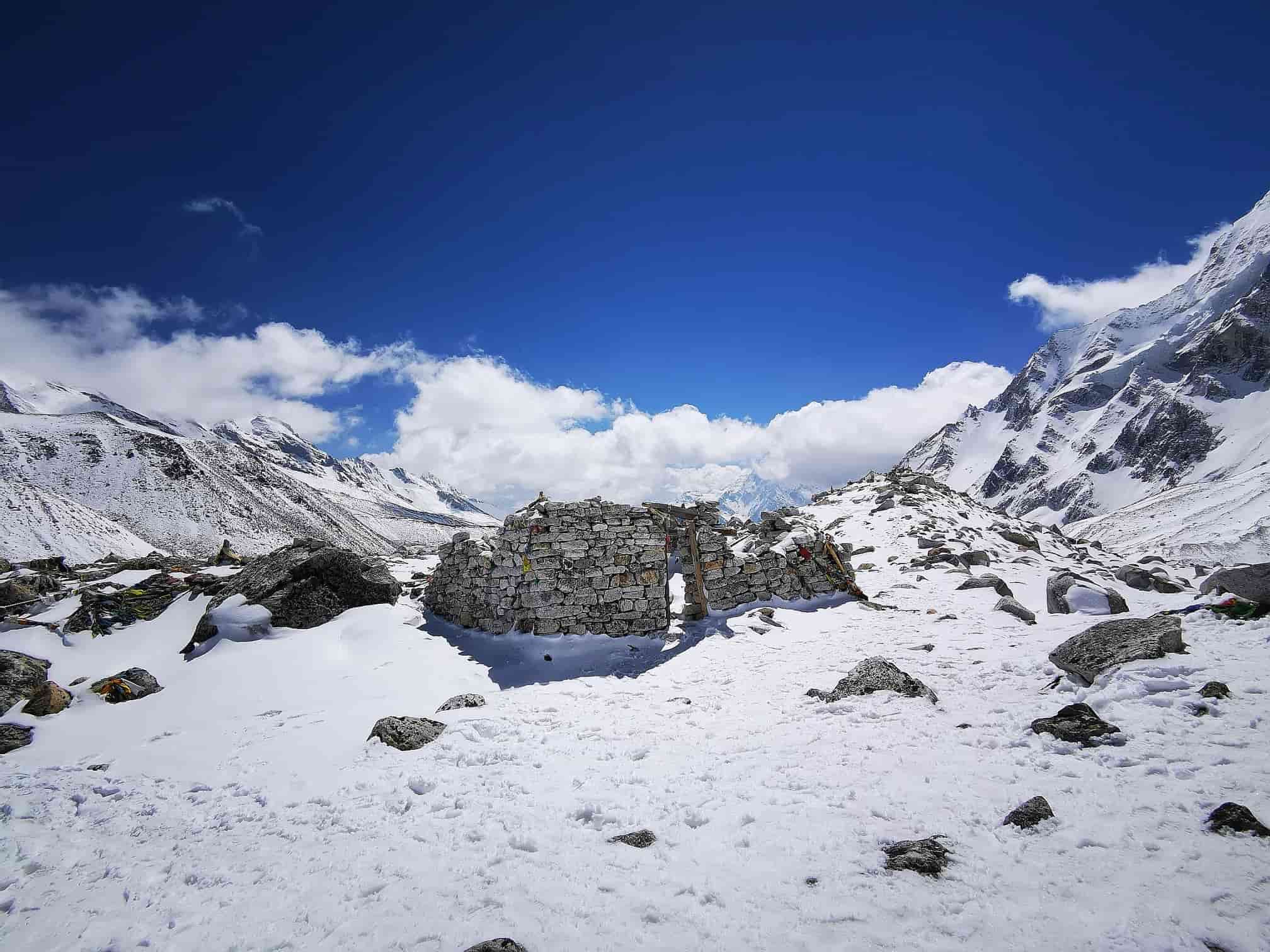 Scenic View of Manaslu Circuit with Towering Mountains and Green Hills